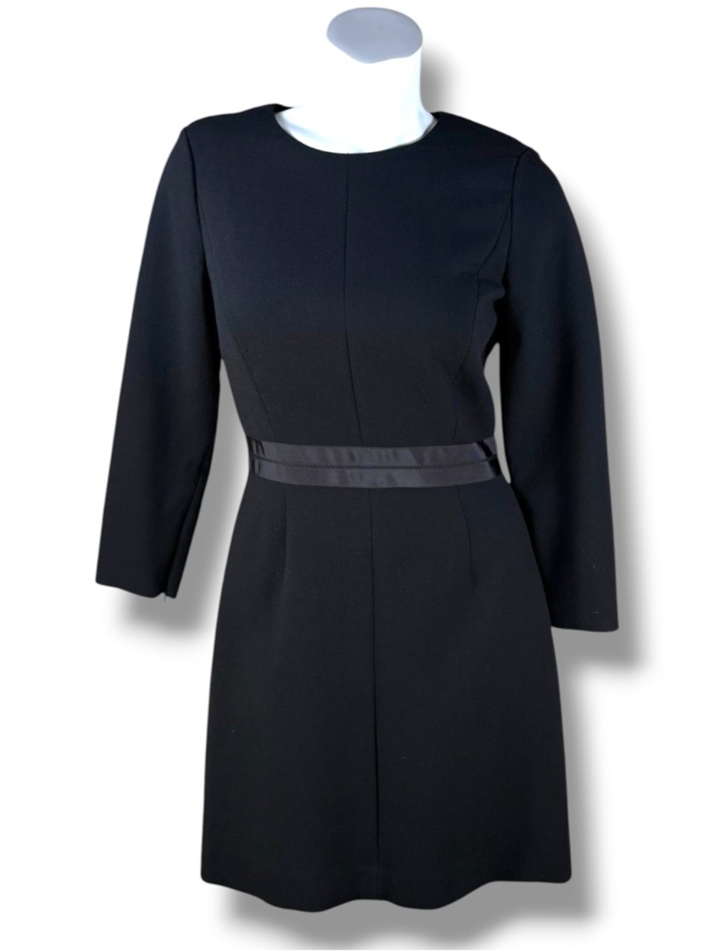 J. Crew 100% Wool Black Long Sleeve Ribbon Detailed Waist Sheath Dress Size 6